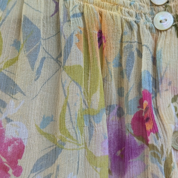 Sundance Silk Light Yellow Floral Patterned Lightweight Blouse - Picture 5 of 12